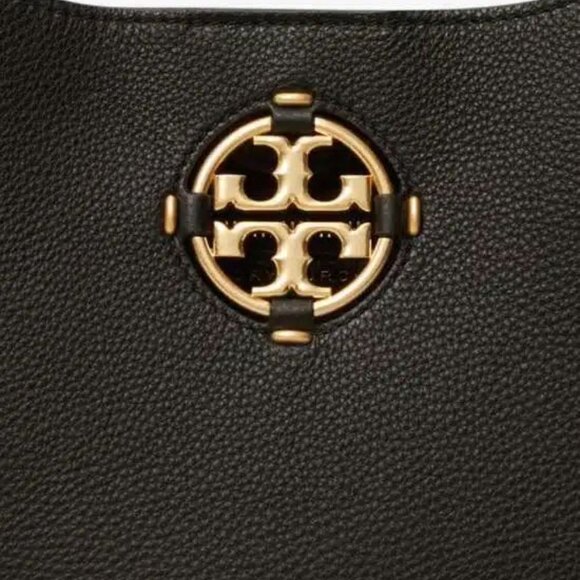 Tory Burch Miller Small Hobo Bag Leather Black Gold Shoulder Handbag Purse NEW - Picture 7 of 8